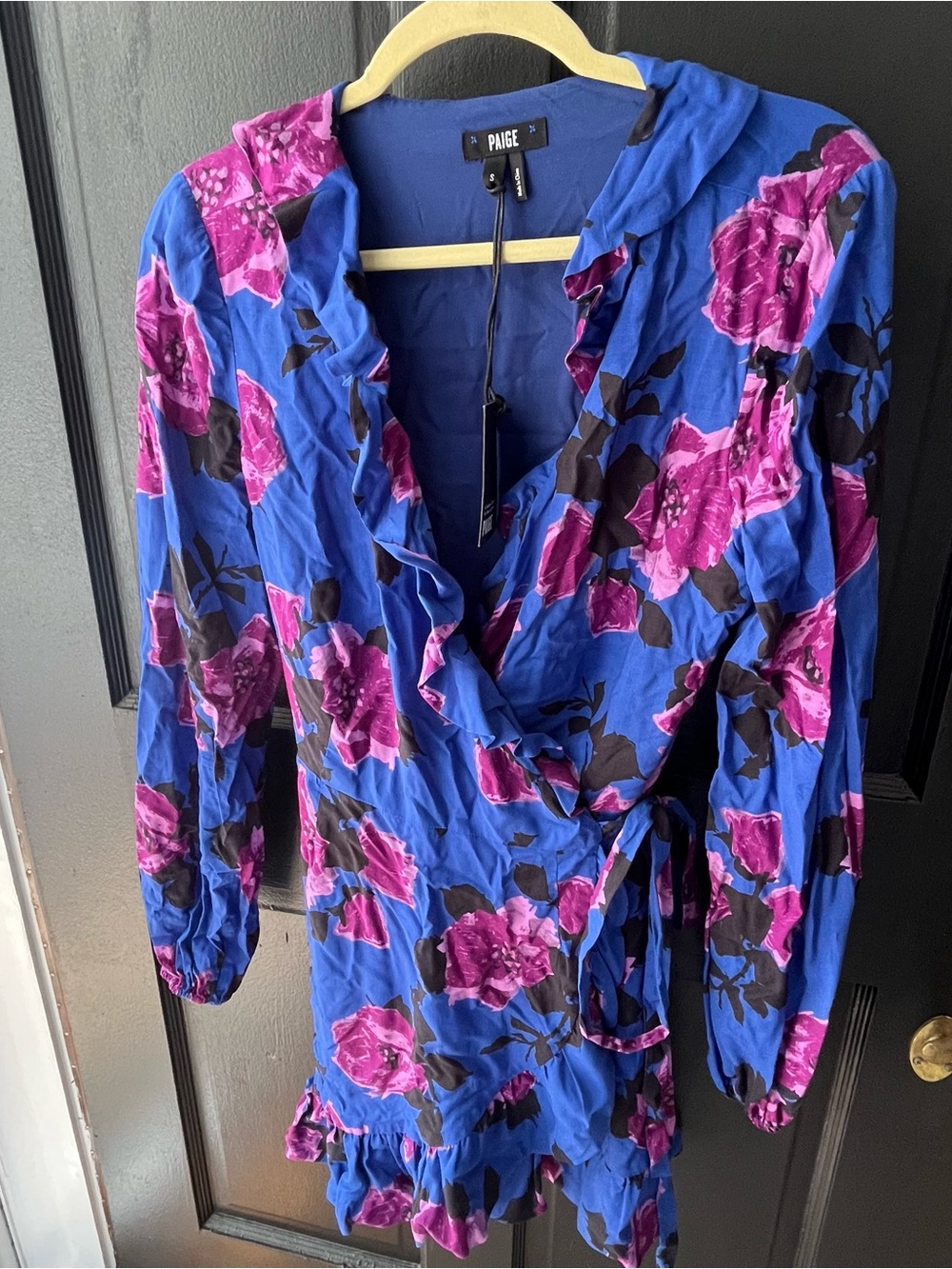 PAIGE Shawna Mini Dress True Blue/Smokey Grape with Pink Floral Print